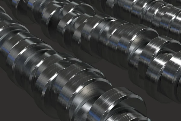 Pattern of brushed metal cylinder tablets on black background — Stock Photo, Image