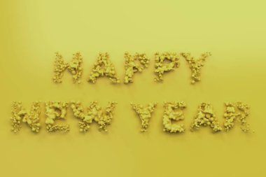 Sıvı sarı Happy New Year kelimelik damla ile sarı backgrou