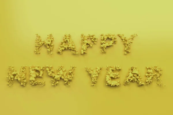 Υγρό κίτρινες λέξεις ευτυχισμένο το νέο έτος με σταγόνες σε κίτρινο λεμονάτα — Φωτογραφία Αρχείου