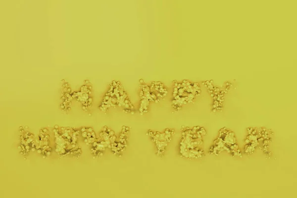 Рідкий жовтий Щасливі новорічні слова з краплями на жовтому фоні — стокове фото