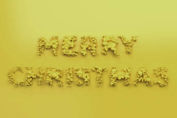 Amarelo líquido Palavras de Feliz Natal com gotas no backgro amarelo — Fotografia de Stock