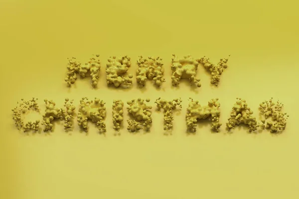 Vloeibare gele Merry Christmas woorden met druppels op gele backgro — Stockfoto