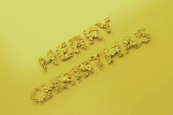 Flüssige gelbe frohe Weihnachten Worte mit Tropfen auf gelbem Hintergrund — Stockfoto