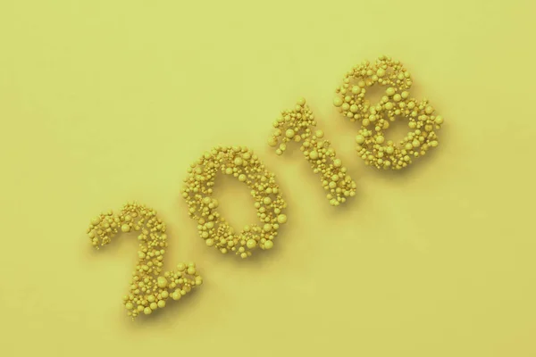 2018 Zahl aus gelben Kugeln auf gelbem Hintergrund — Stockfoto