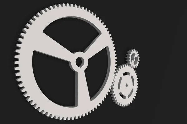 Set of white gears and cogs on black background — Stock Photo, Image