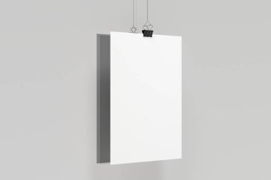 Ciltçi klibini mockup beyaz arka plan üzerinde boş beyaz poster