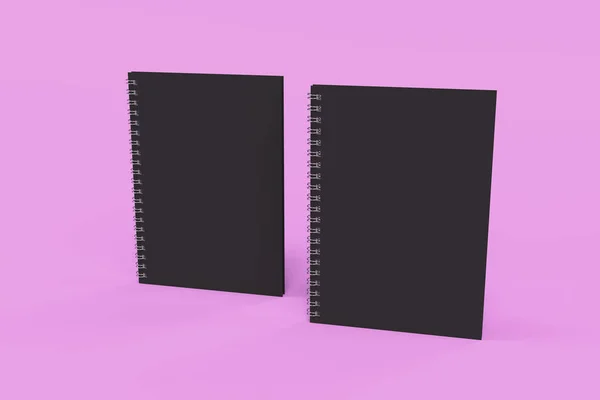 Két jegyzetfüzet, spirál kötött lila háttér — Stock Fotó