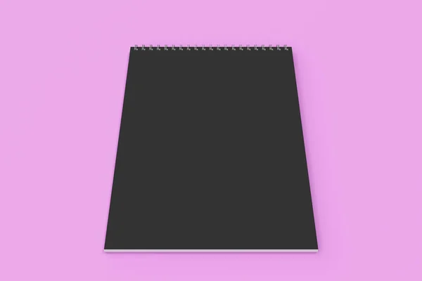 Порожній чорний блокнот з металевою спіраллю, прив'язаною до фіолетового фону — стокове фото