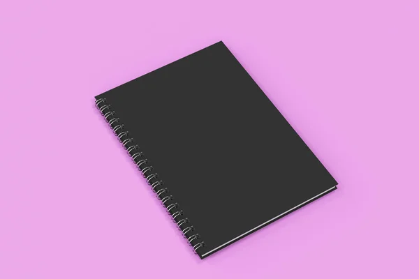 Caderno fechado espiral encadernado no fundo violeta — Fotografia de Stock