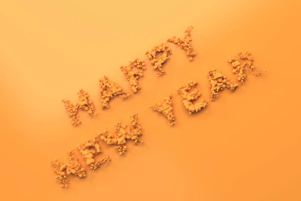 Sıvı turuncu Happy New Year kelimelik damla ile portakal backgrou — Stok fotoğraf