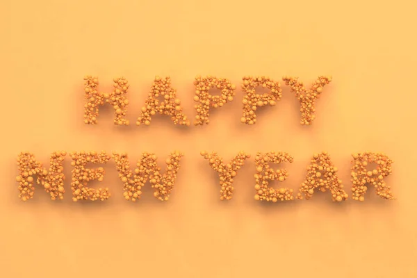 Щасливі новорічні слова з помаранчевих кульок на помаранчевому фоні — стокове фото