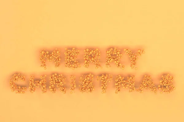 Palavras de Feliz Natal de bolas de laranja no fundo laranja — Fotografia de Stock