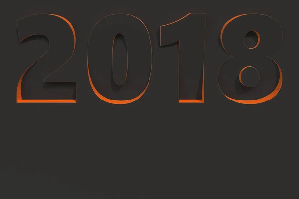 Число барельефа 2018 года на чёрной поверхности с оранжевыми сторонами — стоковое фото