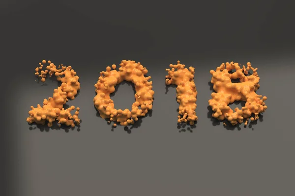 Vloeibare oranje 2018 nummer met druppels op zwarte achtergrond — Stockfoto