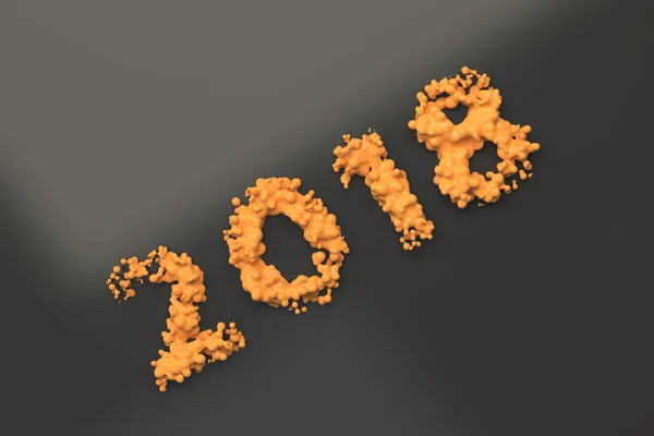 Flüssige orange Zahl 2018 mit Tropfen auf schwarzem Hintergrund — Stockfoto