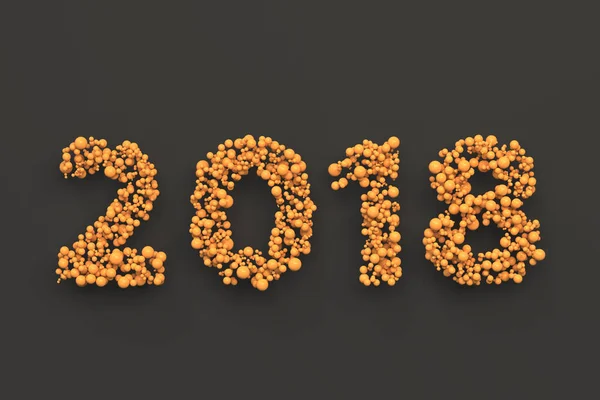 2018 Zahl aus orangen Kugeln auf schwarzem Hintergrund — Stockfoto