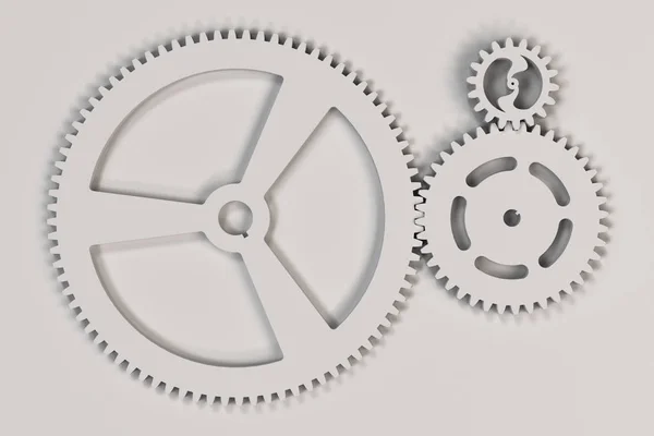 Set of white gears and cogs on white background — Stock Photo, Image