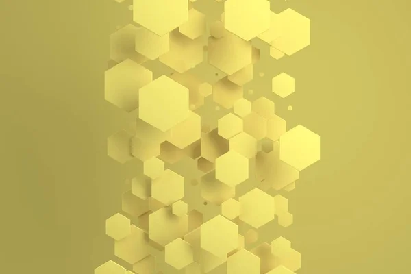 Hexágonos amarelos de tamanho aleatório no fundo amarelo — Fotografia de Stock