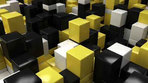 Mur de cubes blancs, noirs et jaunes — Photo