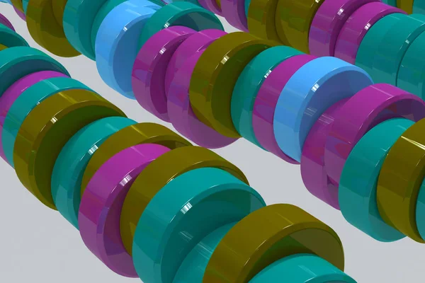 Patrón de comprimidos de cilindro azul, violeta y verde en la espalda blanca — Foto de Stock