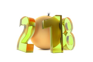 Yeni 2018 yıl cam rakamlar altın dekorasyon top ile sarı