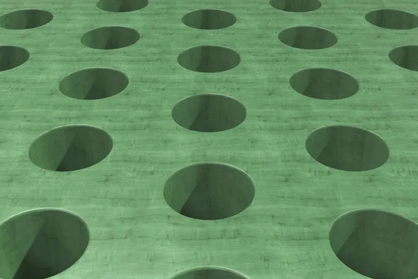 Gewone groene houten oppervlak met cilindrische gaten — Stockfoto