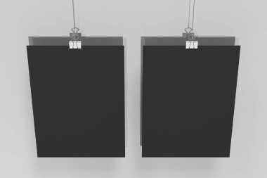 Ciltçi ile iki boş siyah poster mockup üzerinde beyaz backgro klip