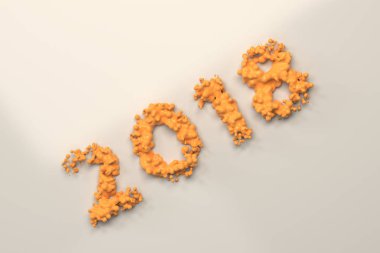 Sıvı turuncu 2018 numarası ile beyaz arka plan üzerinde damla