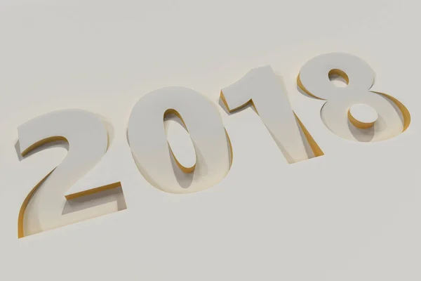 2018 číslo basreliéf na bílém povrchu s žluté boky — Stock fotografie