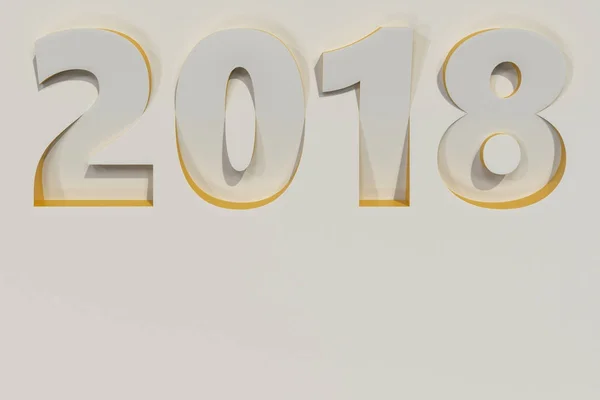 Число барельефа 2018 года на белой поверхности с желтыми сторонами — стоковое фото