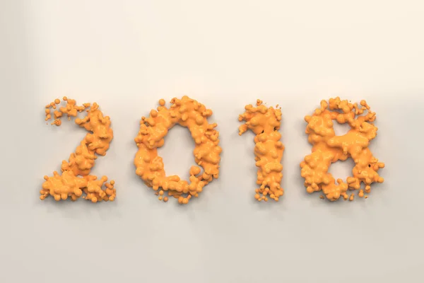 Número de laranja líquida 2018 com gotas no fundo branco — Fotografia de Stock