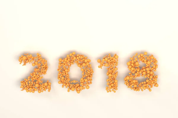 2018 Zahl aus orangefarbenen Kugeln auf weißem Hintergrund — Stockfoto