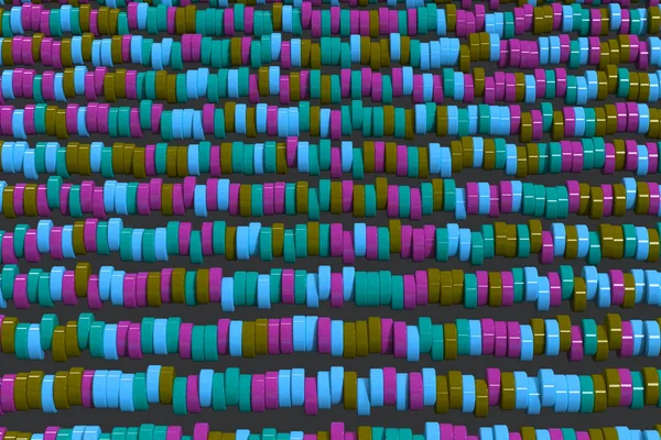 Patrón de tabletas de cilindro azul, violeta y verde en la espalda negra — Foto de Stock