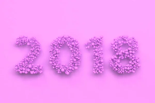 Номер 2018 от фиолетовых шариков на фиолетовом фоне — стоковое фото