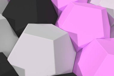 Beyaz, mor ve siyah altıgen öğelerin desen