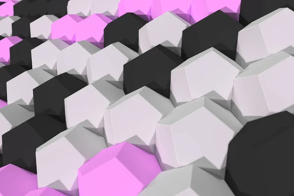 白色、紫色和黑色六角形元素的图案 — 图库照片