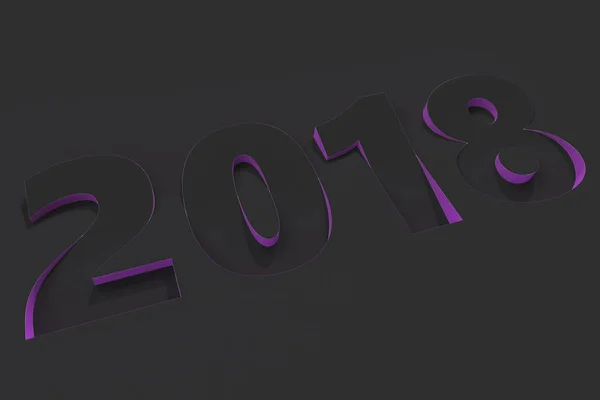 2018 number bas-relief on black surface with violet sides — Stock Photo, Image