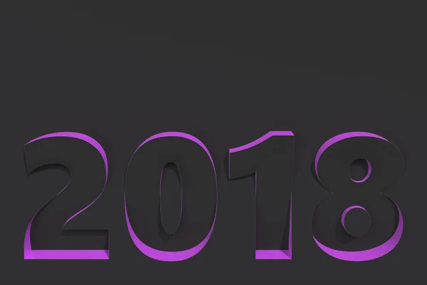 2018 baixo-relevo número na superfície preta com lados violetas — Fotografia de Stock