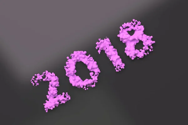 Liquide violet 2018 nombre avec des gouttes sur fond noir — Photo