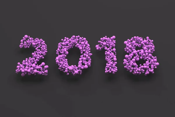 Número 2018 de bolas violetas sobre fondo negro —  Fotos de Stock