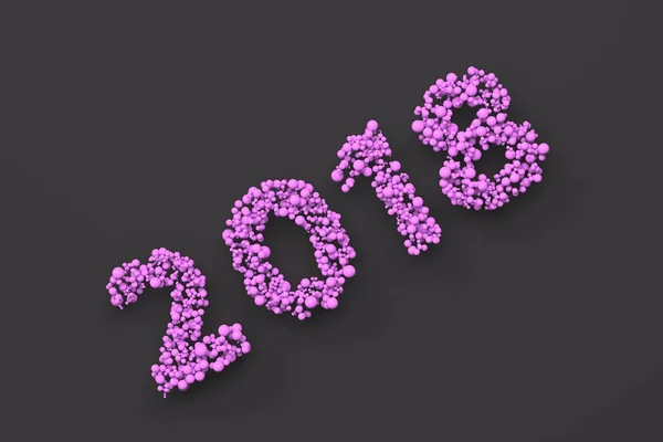 2018 número de bolas violetas no fundo preto — Fotografia de Stock