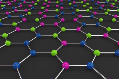 Siyah arka plan üzerine grafen atomun yapısı