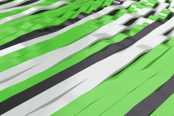 Абстрактне 3D відображення чорних, білих і зелених синусоїдних хвиль — стокове фото