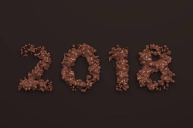 Sıvı çikolata 2018 numarasıyla çikolata arka plan üzerinde damla