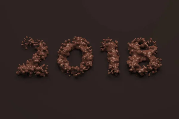 Tekuté čokolády 2018 číslo s kapky na čokoládové pozadí — Stock fotografie