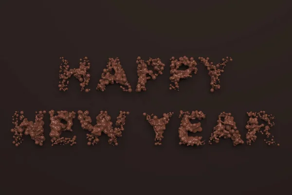 Vloeibare chocolade gelukkig Nieuwjaar woorden met druppels op chocolade ba — Stockfoto