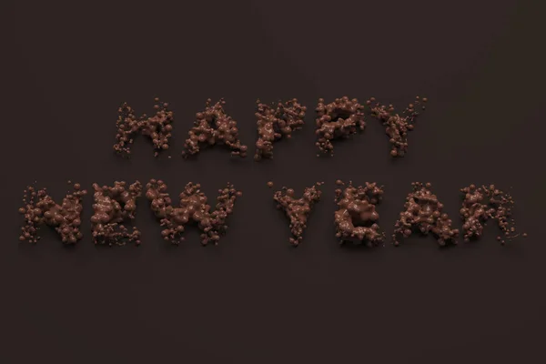 Cioccolato liquido Felice anno nuovo parole con gocce sul cioccolato ba — Foto Stock