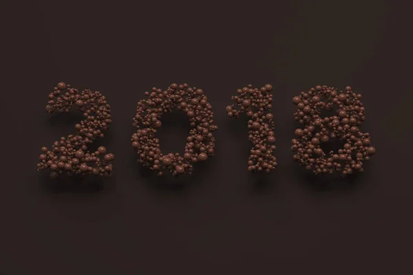 2018 číslo z čokoládové kuličky na čokoládové pozadí — Stock fotografie