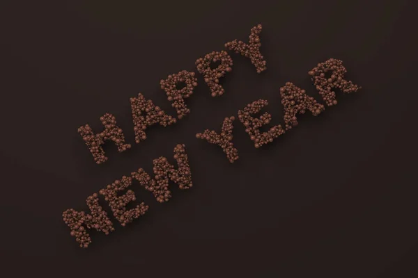 Happy New Year words from chocolate balls on chocolate backgroun