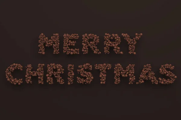 Neşeli Noel kelimenin çikolata topları çikolata backgrou üzerinde — Stok fotoğraf